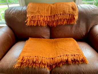 Pair Of Orange Throws With Fringe