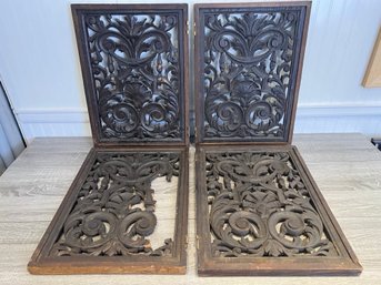 Set Of 4 Antique Carved Oak Panels