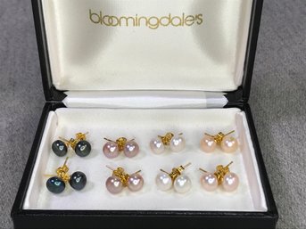 Fabulous Lot Of Eight (8) Pairs Of Multi Colored Cultured Pearl Earrings - 14K Gold Over Sterling Silver Posts