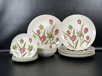 A Partial Set Of Vintage Ironstone Dinnerware By Cavalier In A Pretty Floral Pattern