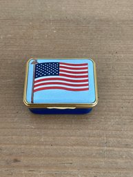 Halcyon Days Enamel England Porcelain Trinket Box USA Flag September 11 God Bless America