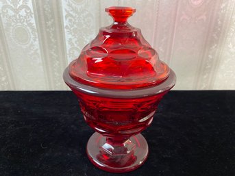 Vintage Fostoria Argus Ruby Red Footed Compote Candy Dish & Lid