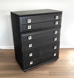 Raymond Loewy Black Tall Boy Dresser By Mengel