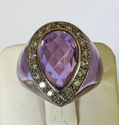 SIGNED MEDA STERLING SILVER AMETHYST CZ RING - AS IS