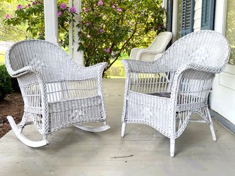 A Vintage Wicker Rocker And Arm Chair