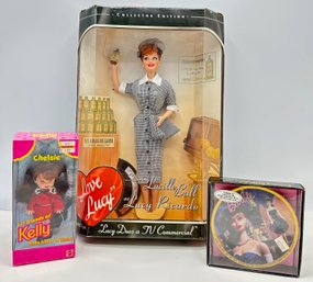 New In Box I Love Lucy Collectors Barbie Doll, New In Box Kelly & Miniature Barbie Plate