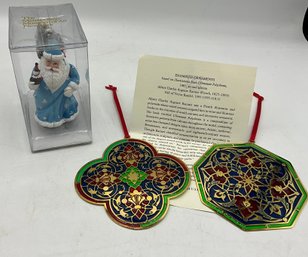 2 Metropolitan Museum Of Art Enameled Ornaments &  Father Christmas Magnet