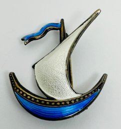 VINTAGE IVAR HOLTH STERLING SILVER ENAMELED SAILBOAT BROOCH NORWAY