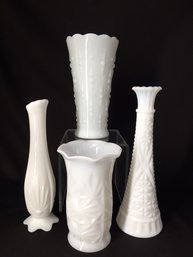 Grouping Of 4 Vintage Milk Glass Vases