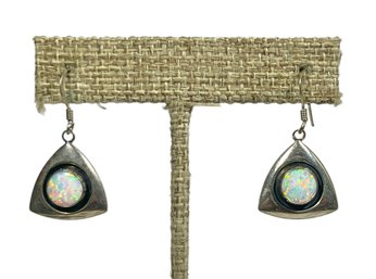 Pair Vintage Sterling Silver Genuine Opal Pierced Earrings