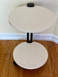 Modern White Table Two Tier Laminate Table On Wheels
