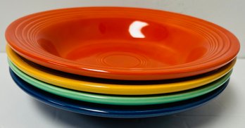 Vintage Lot 1 Fiesta - 4 Soup Pasta Bowls - Orange (red) Yellow Green Cobalt Blue - 8.25 Inch Diameter X 1.5 H