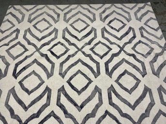 Dip Dye Wool & Cotton Carpet In Off White And Grey Geometric Pattern 7' 6' X 9' 6'