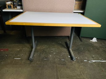 White Laminate Table With Folding Metal Legs
