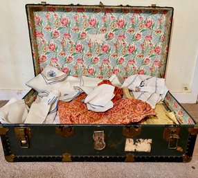 Vintage Trunk Filled With Beautiful Textiles And Linens