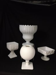 Unique Vintage Milk Glass Pedestal Compotes Etc.