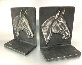 Pair Of Patinated Cast Aluminum Equestrian Bookends