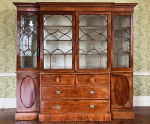 A Georgian Mahogany Breakfront Secretaire Bookcase - Authentic And Restored