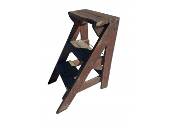 2-rung Vintage Handmade Wooden Step Ladder