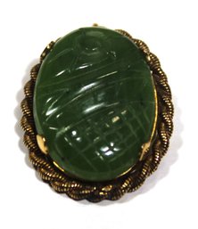 Vintage Gold Filled And Carved Jade Stone Pendant Brooch