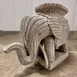 White Wicker Elephant Plant Stand Or Stool