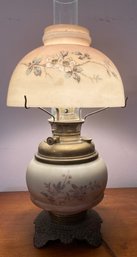 Floral Glass Shade Converted Oil Lamp