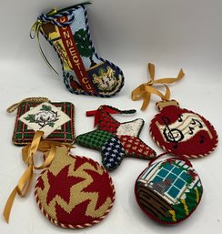 6 Nice Needlepoint Ornaments ~