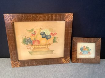 Pair Of Painting On Velvet Fruit Baskets