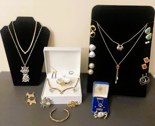 Large Jewelry Lot W Two Unused Boxed Sets, Four Necklaces, Eight Earrings, Pins & More-Gerry, Avon & Artistry