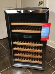 Like New Beautiful DANBY 30 Bottle Wine Cooler / Refrigerator - Brushed Stainless Trim - Wood Shelves