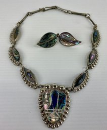 Sterling And Abalone Necklace And Earring Set