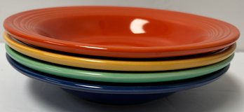 Vintage Lot 2 Fiesta - 4 Soup Pasta Bowls - Orange (red) Yellow Green Cobalt Blue - 8.25 Inch Diameter X 1.5 H