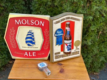 Vintage Bar Signs & Molson Beer Tap Handle