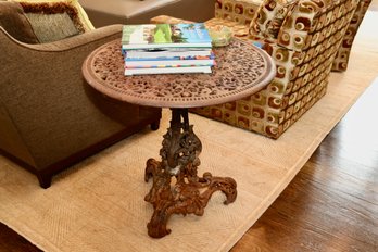 Brown Cast Iron Rust Patina Arabesque  Garden Pedestal Table