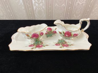 Vintage Collectible Hammerseley Grandmother's Rose Creamer & Sugar With Tray