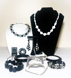 Bold Black And White Abstract Jewelry In Metal, Glass, Stone, Wood And More- Charles Of The Ritz Pin/ Enhancer