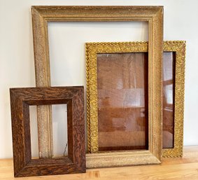 3 Vintage Wood Picture Frames, 1 With Glass