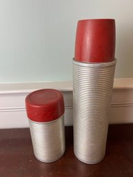 Mid Century Thermos & Polly Red-Top Drink Travel Mugs