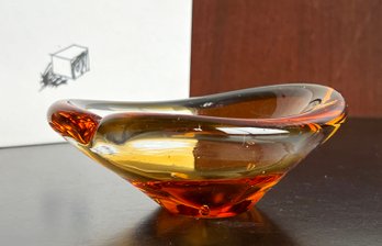 Mid Century Modern Murano Art Glass Orange Bowl / Catchall