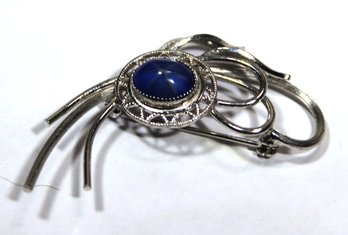 Vintage Sterling Silver Brooch Having Faux Glass Star Sapphire Stone