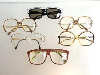 Six Vintage Eyeglass Frames, By Cazal And Others