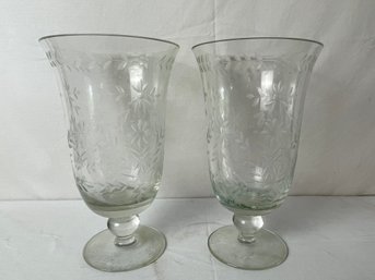 2 Piece Vintage Etched Glass Vase