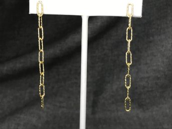 Wonderful 925 / Sterling Silver With 14K Gold Overlay - Diamond Cut Paperclip Style Drop Earrings - Nice !