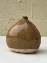 HILDA FLACK Pottery Vase Weed Pot Linen Wrapped 6-1/2 Tan