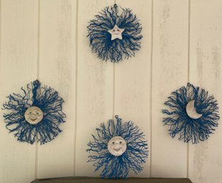 Four Metal And Pottery Hanging Wall Art