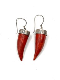 Vintage Sterling Silver Red Pepper Shaped Earrings