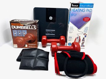 New GE Scale, Vintage Dumbbells In Original Box, Heating Pad, Ankle Weights & More