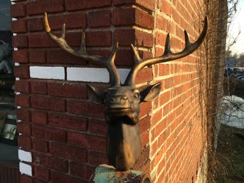 Very Nice Decorative Deer Head - Not Metal - Great Aged Patina - 22' Wide - Ready To Hang - Decorator Piece