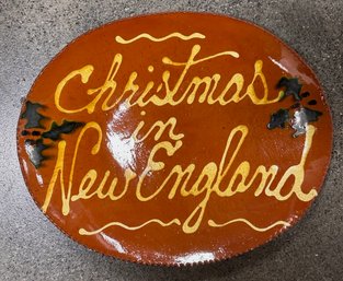 Christmas In New England, Redware Plate, Turtle Creek Pottery, Signed