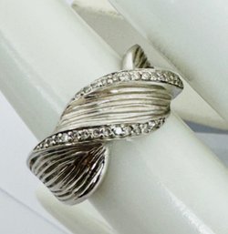 SIGNED BH STERLING SILVER DIAMOND TWIST BAND RING